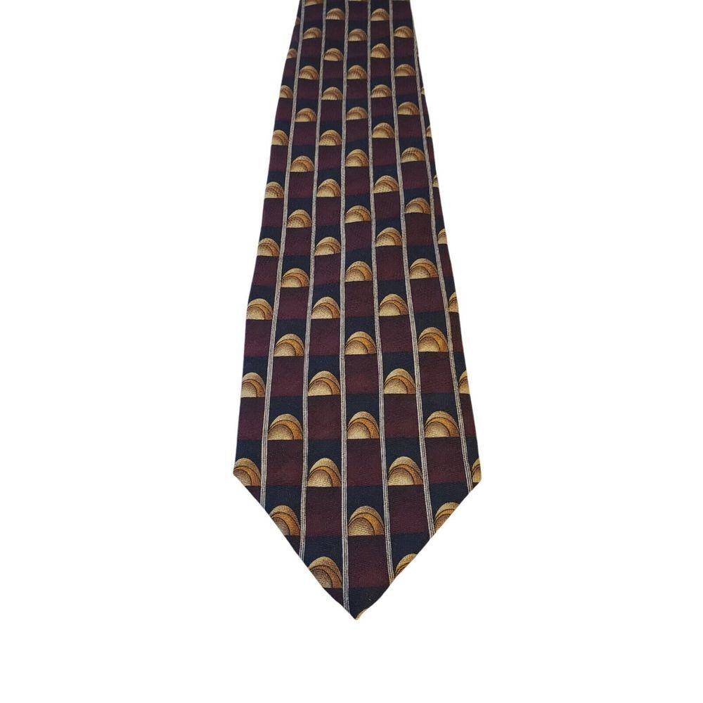 Louis Roth Handmade Geometric Men Neck Tie Novelty Print 100% Silk Burgundy Blue